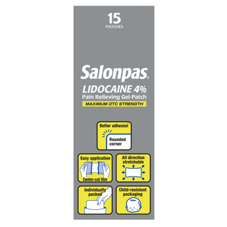 Salonpas LIDOCAINE 4% Pain Relieving Gel-Patch, 15 Patches