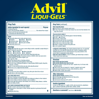 Advil Liqui-Gels Ibuprofen 200 mg. Pain Reliever/Fever Reducer, 240 Capsules
