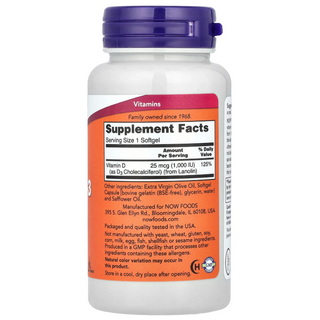 NOW Foods, Vitamin D-3, High Potency, 1,000 IU, 180 Softgels