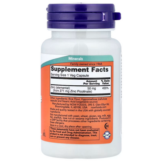 NOW Foods, Zinc Picolinate, 50 mg, 60 Veg Capsules
