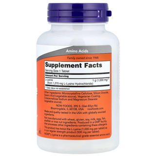 NOW Foods, Double Strength L-Lysine, 1,000 mg, 100 Tablets