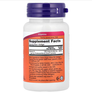 NOW Foods, Vitamin D-3, High Potency, 5,000 IU, 240 Softgels
