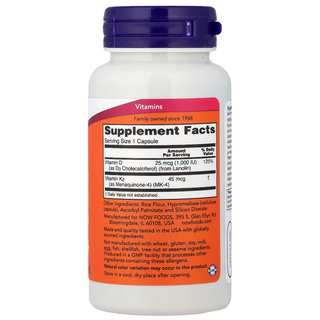 NOW Foods, Vitamin D-3 & K-2, 120 Capsules