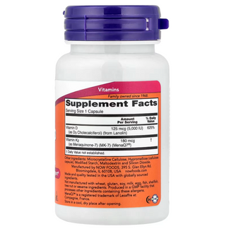 NOW Foods, Mega D-3 & MK-7, 5,000 IU / 180 mcg, 60 Capsules