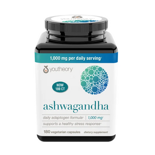 Youtheory Ashwagandha 1000 mg, 180 Vegetarian Capsules