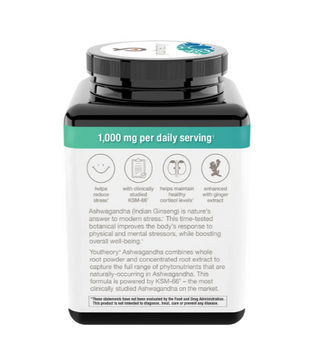 Youtheory Ashwagandha 1000 mg, 180 Vegetarian Capsules