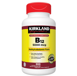 Kirkland Signature Quick Dissolve Cherry Flavor B12 5000mcg Methylcobalamin Form, 300 Tablets