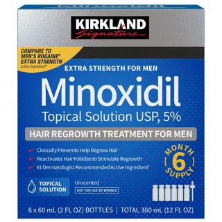 Kirkland Signature Hair Regrowth Treatment Extra Strength for Men, 5% Minoxidil Topical Solution, 2 fl oz, 6-pack