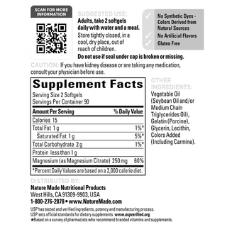 Nature Made Magnesium Citrate 250 mg., 180 Softgels