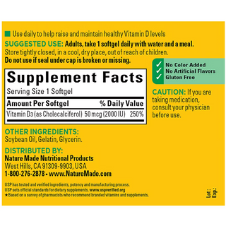 Nature Made Vitamin D3 2000 IU (50mcg) Softgels, 320 ct.