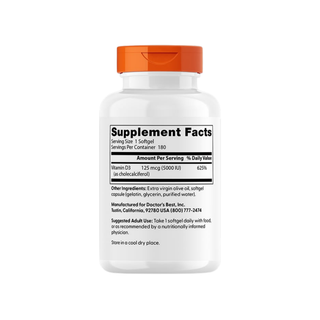 Doctor's Best, Vitamin D3, 125 mcg (5,000 IU), 180 Softgels