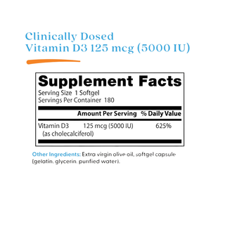 Doctor's Best, Vitamin D3, 125 mcg (5,000 IU), 180 Softgels