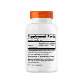Doctor's Best, Vitamin D3, 50 mcg (2,000 IU), 180 Softgels
