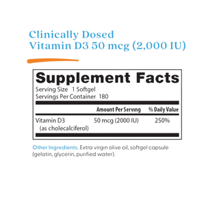 Doctor's Best, Vitamin D3, 50 mcg (2,000 IU), 180 Softgels