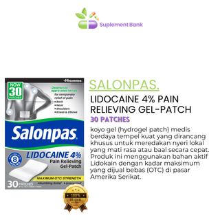 Salonpas, LIDOCAINE 4% Pain Relieving Gel-Patch, 30 Patches