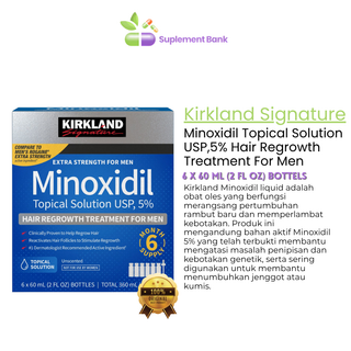 Kirkland Signature Hair Regrowth Treatment Extra Strength for Men, 5% Minoxidil Topical Solution, 2 fl oz, 6-pack