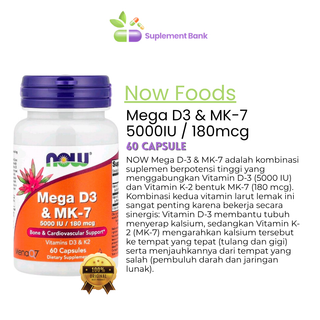 NOW Foods, Mega D-3 & MK-7, 5,000 IU / 180 mcg, 60 Capsules