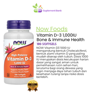 NOW Foods, Vitamin D-3, High Potency, 1,000 IU, 180 Softgels